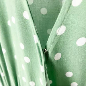 LULUS Green White Polka Dot Ruffled Sleeves Wrap Dress Size Medium Brunch thumbnail 8