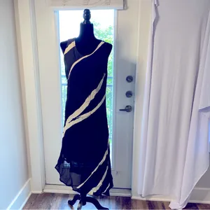 DINAH LEE Vtg Asymmetric Black Sleeveless Abstract Lined Dinner Dress Preowned thumbnail 2