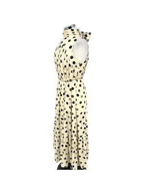Urban Daizy Maeve Retro Polka Dot Sleeveless Dress Cream Black Size Medium NWT thumbnail 4