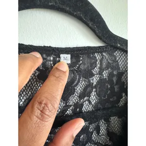 Black Lace Tie Front Crop Top M Sheer Y2K Goth Fairy Grunge‎ Long Sleeve Stretch thumbnail 3