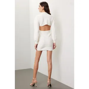 Area Stars White Open Back Knit Long Sleeve Mock Neck Sweater Mini Dress Size M thumbnail 3