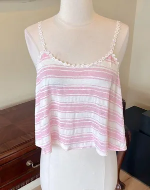 Love j Crop Top Pastel Pink Stripe Shirt Flowy Daisy Straps thumbnail 2