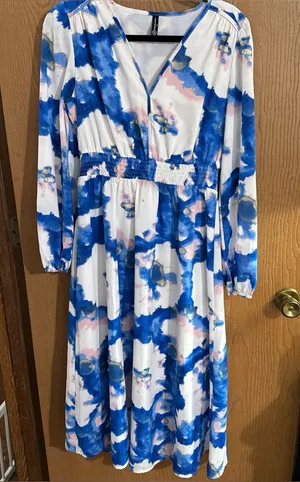 Pretty Garden Women's Boho Floral Long Puff Sleeve V Neck Midi Dress Size Medium thumbnail 1
