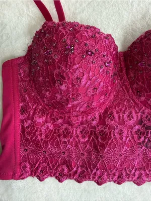 Windsor Pink Lace Corset Bustier Top Rhinestone Y2K Party Crop thumbnail 3