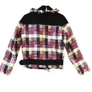 MSGM Plaid Moto Jacket Metallic Black Pink Purple Size 4 thumbnail 3