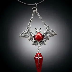 1pc‎ Red Bat & Coffin Gothic Bohemian Style Black Rope Necklace thumbnail 5