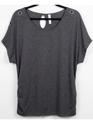 PerSeption Concept Grey Dolman Sleeve Grommet Keyhole Top Plus Size 3X thumbnail 1