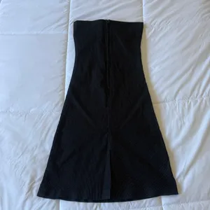 Vintage Y2K Strapless Pinstripe Midi Dress – Corset Style Tailored A-Line Dress w/ Buckle Detail Small thumbnail 3