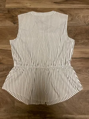 Liz Claiborne Sleeveless Olive and White Striped Peplum Cotton Top Size Small thumbnail 8