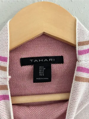 Tahari Cream Plaid Mock Neck Sweater with Pink Trim Fall Pastel Preppy Small thumbnail 2