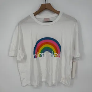 Bloomies‎ White Rainbow Graphic Crew Neck T Shirt Size M Made in USA thumbnail 2