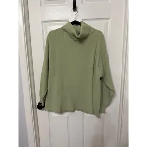 Free People Easy Street Tunic Sweater Sage Green Ribbed Turtleneck Oversized M thumbnail 2