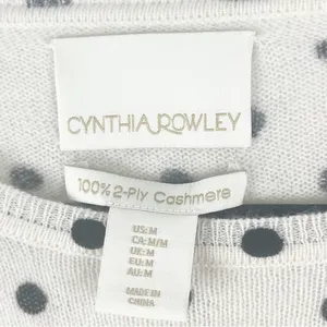 CYNTHIA ROWLEY 100% 2-Ply Cashmere Cream Polka Dot Long Sleeves Sweater Medium thumbnail 3