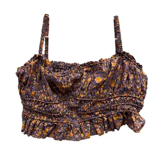 J.Crew Smocked Floral‎ Crop Top Purple Orange Cotton Womens XL Boho Peasant thumbnail 1