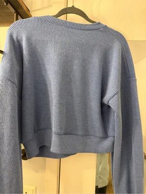 Pink Lily Ribbed Cropped Sweater in Periwinkle Blue thumbnail 3