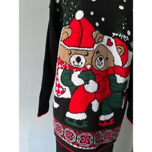 Vtg 80s pair of Christmas teddy bear sweater M ice skating winter holiday cute thumbnail 2