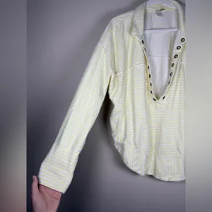 Pilcro Anthropologie Spliced Henley Top Ivory / Oxalis Tint, size L thumbnail 8