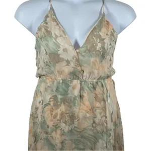 Romantic Floral Open Back Maxi Dress Peach Green Cream NWT M thumbnail 4
