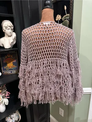 POL Lavender Fishnet Fringe Cardigan – Size Small (Fits S–L) thumbnail 7