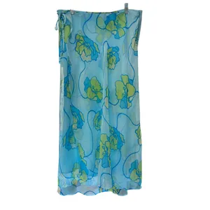 CATO Faux Wrap Midi Skirt Boho Artsy Fairy Chiffon Blue Flowing Floral SZ 18-20 thumbnail 2