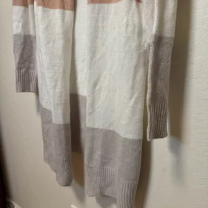 Colorblock Open Front Cardigan Sweater White Size L thumbnail 3