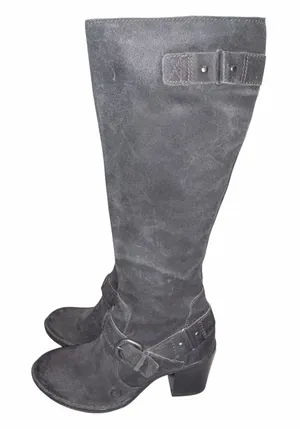 Born Black Distressed Nubuck Leather Tall Heeled Riding Boots 38 7 thumbnail 1