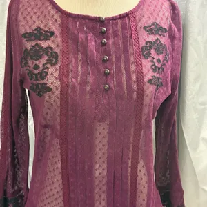 Free People maroon and Black enroidered sheer Jocelyn tunic top thumbnail 10