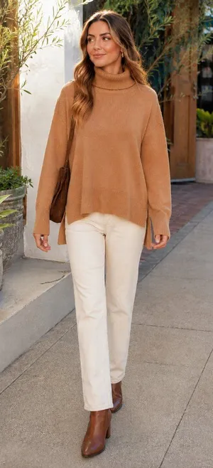 ASTR Camel Open Back Turtleneck High Low Sweater Size Small NWT thumbnail 1