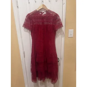 ANTONIO MELANI Red Ochre Lace Overlay Midi Dress, Mermaid-styleHem, Lined, Sz 10 thumbnail 5