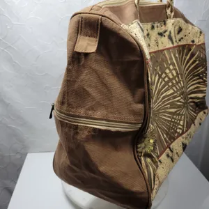 Paul Breut Travel Weekender Duffle Bag Large Brown Canvas Sequin Palm Tree Print thumbnail 8
