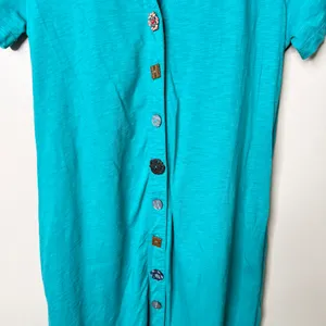 Soft Surroundings Danielle Button Midi Dress Teal Blue Green Size Small thumbnail 8
