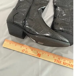 Black Croc Embossed‎ Tall Western Cowboy Boots Pointed Toe Block Heel Size 8 thumbnail 8