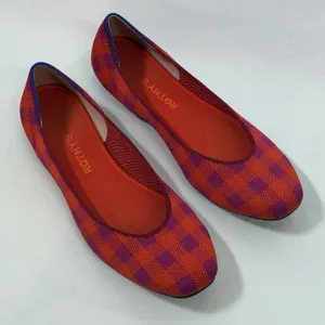 Rothys Size-10 Women Ballet Flat The‎ Square Pomegranate Gingham Orange Plaid thumbnail 2