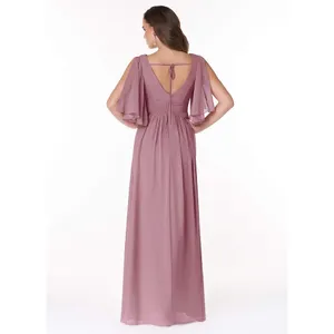 Azazie Temeka Vintage Mauve A-Line Ruched Chiffon Dress thumbnail 2