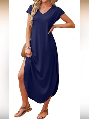 NWT RUMIA Summer Maxi Dress Cap Sleeve Long Sundress with Pockets Size Large thumbnail 3