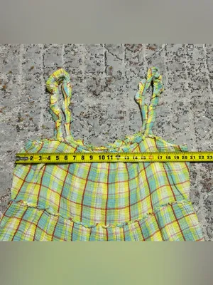 Anthropologie Plaid gauze Ruffle Mini Dress Boho Babydoll yellow size XL thumbnail 8