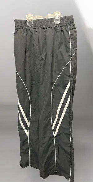 Y2K Grey Baggy Parachute Track Pants Womens M Wide Leg Piping Stripe Streetwear thumbnail 1
