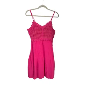 Juniors SO Dress Size L Fuchsia Mini Babydoll Crochet Mixed Media Cami WT thumbnail 3