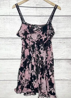 Vintage California Dynasty Sheer Black & Pink Floral Chemise Lingerie Size Large thumbnail 9