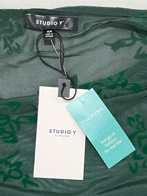 Studio Y by Maurices Emerald Green Velvet Flocked Floral Mesh Top NWT Size 0X thumbnail 10