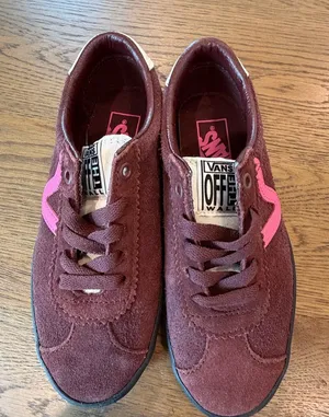 Vans Off The Wall Burgundy Suede Sneakers Pink Stripe Women’s 5 / Men’s thumbnail 1