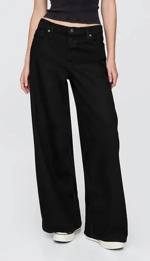 GAP Baggy Mid Rise Ultrasoft Denim Wide Leg Jeans Black Size 25 thumbnail 1