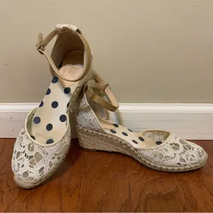 White Lace D’orsay Wedges, Kitten Heel Sandals, Ankle Straps by Crown & Ivy thumbnail 1