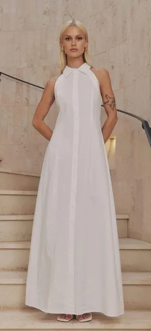 ✨NWT Elliatt CURAAE Chelsea Maxi Shirt Dress White Halter Button‎ Front Sz S ✨ thumbnail 1