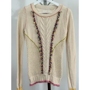 Anthropologie Angel Of The North Sweater Size S Ivory Knit Fringe Boho Crochet thumbnail 2