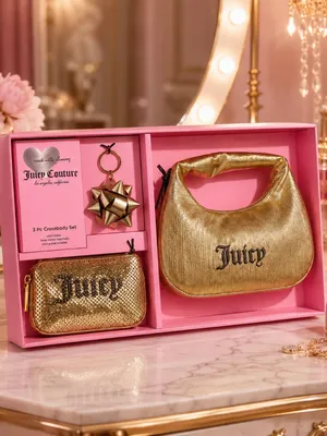 Juicy Couture Gold Mini Hobo 3-Piece Gift Set Wristlet Mirror NWT thumbnail 3
