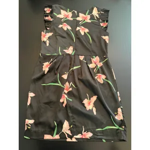 Orion London Floral‎ Mini Dress Black Pink Lily Pleated Ruffle Sleeve Size M/L thumbnail 6