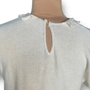 Vintage Cream Knit Sweater Peter Pan Collar‎ Cottagecore Lace Trim Romantic Boho thumbnail 3