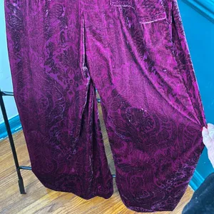 Anthropologie Velvet overalls wide leg S Anthropologie with paisley print thumbnail 4