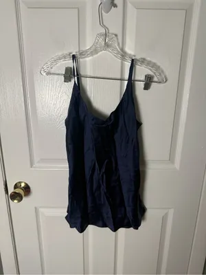 Reformation Lila Silk Top in Navy NEW S thumbnail 2